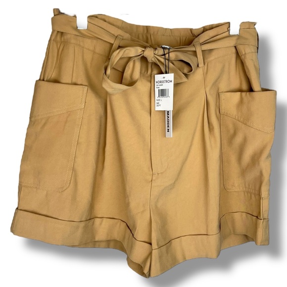 Steve Madden High Rise Paper Bag Khaki Beige Casual Utility Shorts size Large - Picture 4 of 7